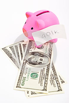 Piggy bank 401K and dollar