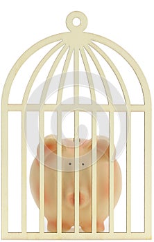 Piggy bank behind the cage