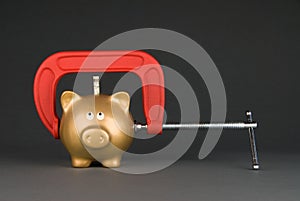 Piggy bank being squeezed photo