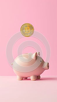 Piggy Bank With Bitcoin Emerging for Digital Savings and Investments