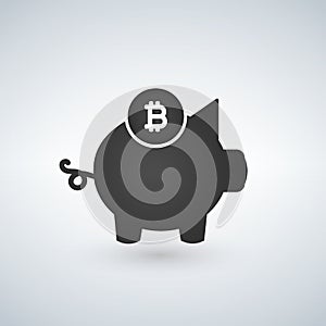 Piggy bank, bitcoin icon. Crypto currency saved, moniy security concept for web design, banner, mobile app. Payment Cryptocurrency