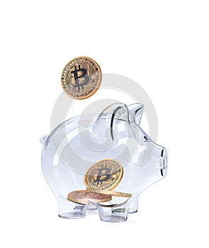 Piggy Bank with Bitcoins