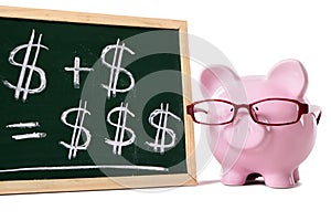 Piggy Bank with blackboard and simple saving plan formula