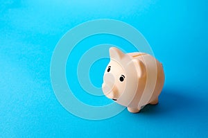 Piggy bank on a blue background. Economy. Pension fund. Deposit banking. Earn more money and save assets from inflation risks.