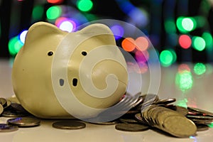 Piggy bank blurring dot color background