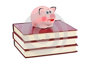 Piggy bank and books