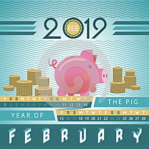 Piggy bank business investment motivative vector calendar 2019