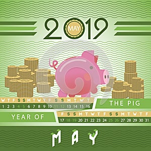 Piggy bank business investment motivative vector calendar 2019
