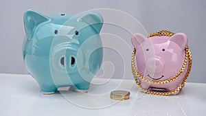 Piggy bank on a car, saving money to buy new car. Saving money and loans for car concept