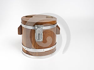 Piggy bank is cask design with lock.