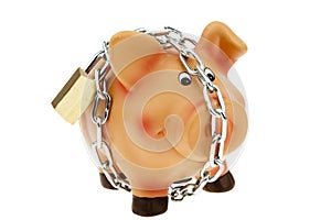 Piggy bank with a chain and lock secured