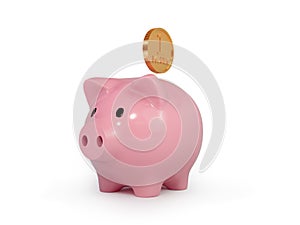 Piggy bank with coin.