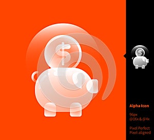 Piggy bank and coin alpha icon - vector illustrations for branding, web design, presentation, logo, banners. Transparent gradient