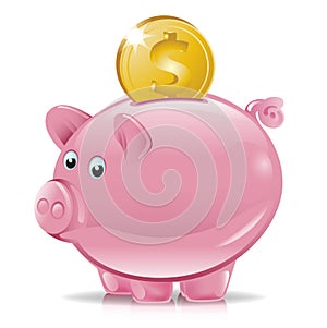 Piggy bank with coin falling