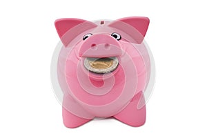 Piggy Bank with a coin in the mouth