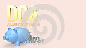 The piggy bank and coins for dca or Dollar Cost Averaging concept 3d rendering