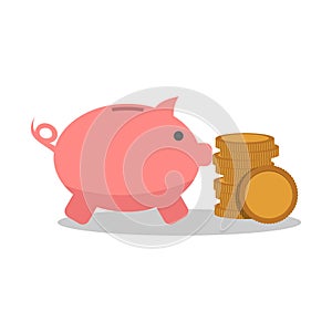 Piggy bank and coins icon or sign