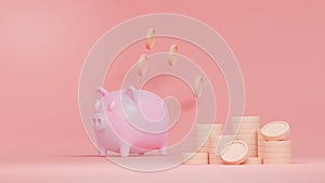 Piggy bank with coins.Saving money concept for the future.3D rendering