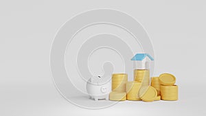 Piggy bank with coins.Saving money concept for the future.3D rendering