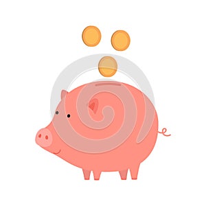 Piggy bank with coins. Vector illustration isolated.