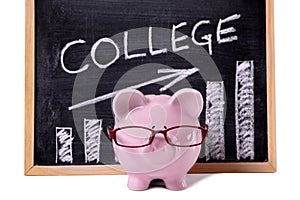 Piggy Bank with college savings or fees chart