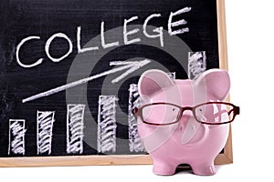 Piggy Bank with college savings or fees chart