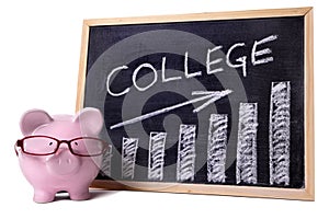 Piggy Bank with college savings or fees chart