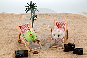 Piggy bank in a deck chair