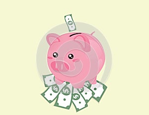 Piggy bank on dollars photo