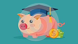 A piggy bank dressed in a graduation cap and gown representing the need to prioritize saving for a home over frivolous photo