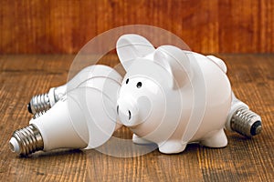 Piggy bank and economical LED bulbs