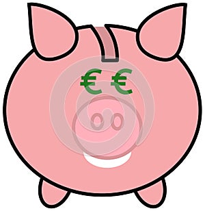 A piggy bank with euro eyes