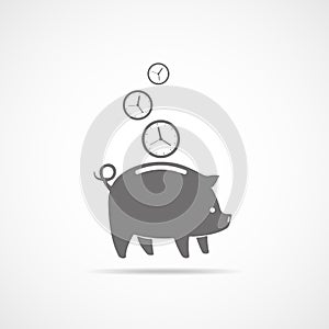 Piggy bank with falling clocks. Vector illustration