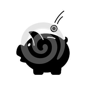 Piggy bank with falling coin. Money box. Vector icon. Save money.