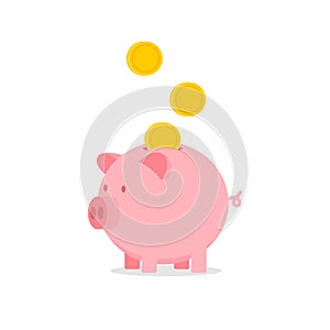 Piggy bank with falling coins