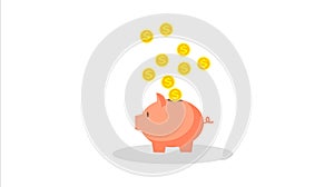 Piggy bank with falling coins icon illustration