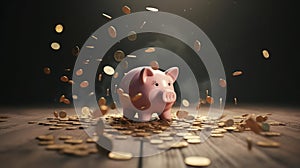 Piggy bank with falling coins. Savings and investment. Al generated