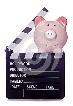 Piggy bank with film clapper board cutout