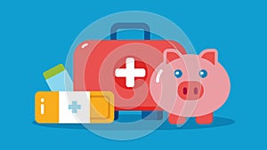 A piggy bank with a first aid kit next to it representing the idea of taking care of both physical and financial health