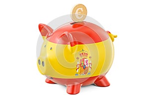 Piggy bank with flag of Spain and golden euro coin. Investments