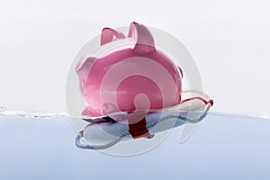 Piggy Bank Floating On Lifebuoy