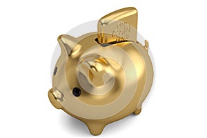 Piggy bank and gold bullion investment concept isolated on white background. 3D illustration