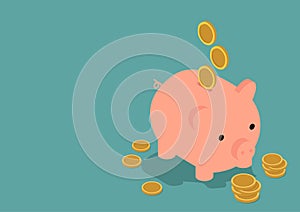 Piggy bank gold coin money savings concept