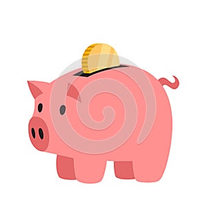 Piggy bank with gold coin vector illustration