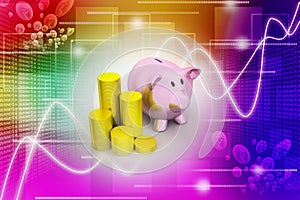 Piggy bank with of gold coins
