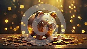 piggy bank with gold ducats photo