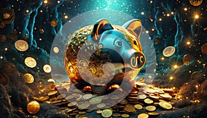 piggy bank with gold ducats photo