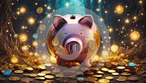 piggy bank with gold ducats photo