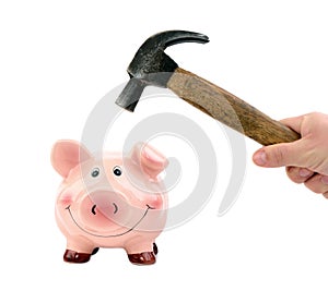 Piggy bank and a hammer