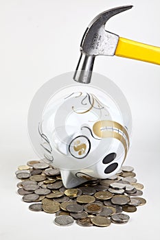 Piggy Bank Hit with Hammer